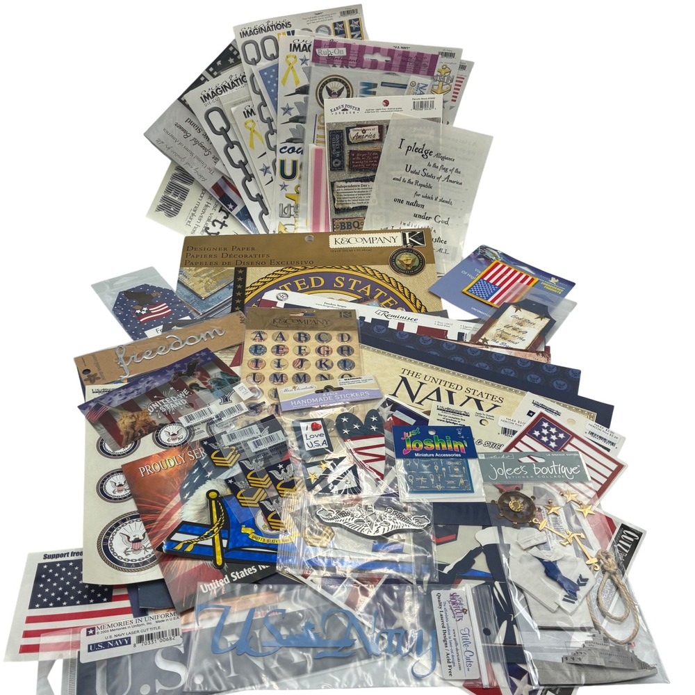 Huge US Navy Patriotic Scrapbook Lot K&Company Stickers Paper Embellishments